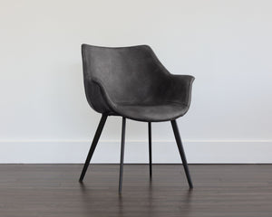 Sunpan Mason Dining Armchair – Stylish Faux Leather Seat with Black Powder Coated Iron Legs for Urban Spaces Town Grey