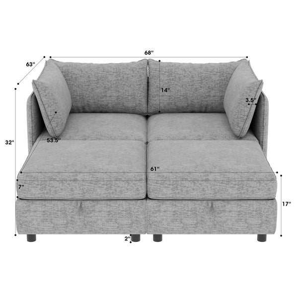 English Elm Love Seat Modular Sectional Sofa with Hidden Storage Mid Century Modern Small Space Grey W680S00131