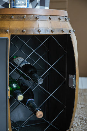 English Elm 20.5x20.5x24" Rustic Napa Wine Barrel Side Table with Hidden Interior Wine Rack, Wood & Iron Bands W2078P324202