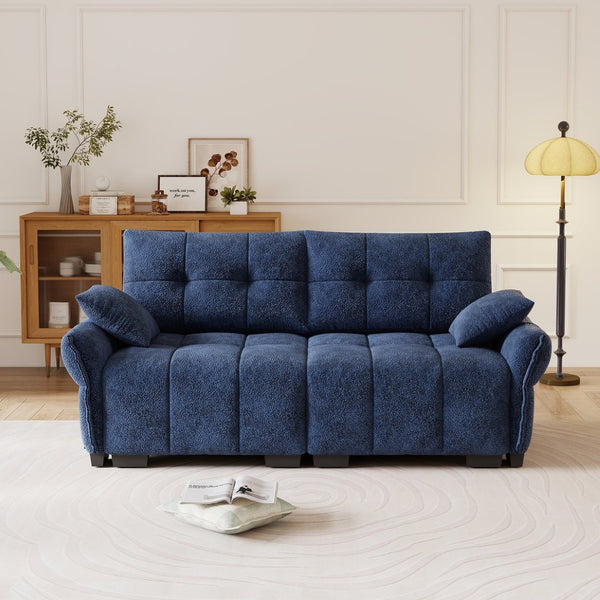 English Elm Premium Chenille Two Seater Sofa Tufted Armrests Foam Support Modern Living Room Blue W714S01632