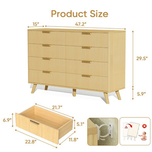 English Elm 6 Drawer Fluted Wood Dresser Natural Finish Compact Chest for Nursery or Bedroom Natural T3773P415554