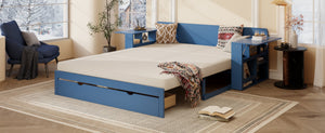 English Elm Queen Daybed with Hydraulic Desk Storage Drawers and Convertible Sofa for Small Spaces Blue LT000272AAC