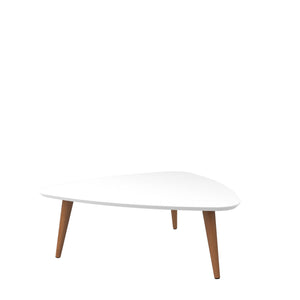 English Elm Utopia 34" Triangle Coffee Table in White – Lacquered Triangular Top, Solid Wood Splayed Legs, Durable Modern Accent Piece B365P398088