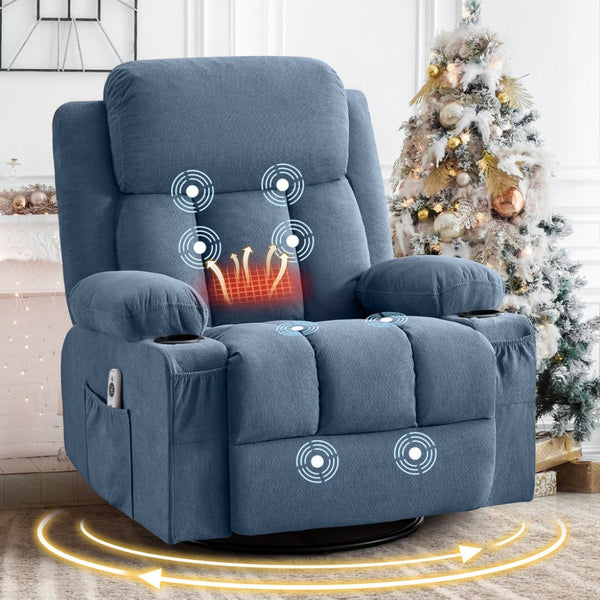 English Elm Swivel Rocker Recliner with Massage Heat and Usb Port for Living Room Comfort W1521P429648