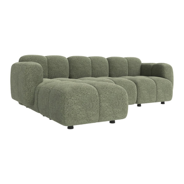 English Elm Beige Boucle L-shaped Sectional with Sculptural Cushion Blocks and Movable Ottoman Green N758T404142F