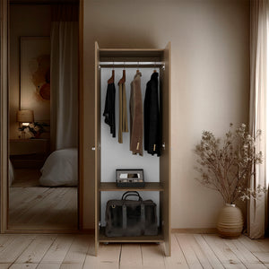 English Elm FM Tolleson 3-Door Tall Wardrobe Cabinet with Full-Length Rod, 4 Shelves, Scratch-Resistant Finish Natural 71.26 L x 20.08 W x 5.12 H B128P361087