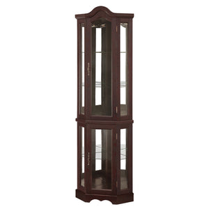 English Elm Lighted Vintage Display Cabinet with Carved Metal Handle, Adjustable Shelves, Hidden Drawer, LED Lighting Cherry W1758P297656