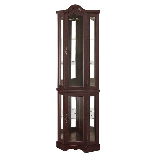 English Elm Lighted Vintage Display Cabinet with Carved Metal Handle, Adjustable Shelves, Hidden Drawer, LED Lighting Cherry W1758P297656