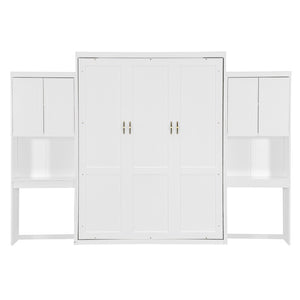 English Elm Queen Size Murphy Bed With Integrated Desk, Vanity & Storage - Stylish Space Saver For Small Living N820S00057K-GIGA