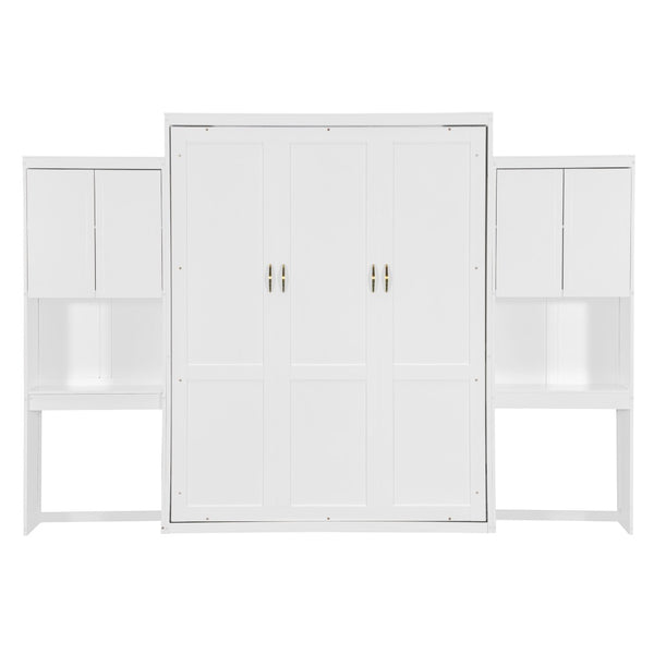 English Elm Queen Size Murphy Bed With Integrated Desk, Vanity & Storage - Stylish Space Saver For Small Living N820S00057K-GIGA