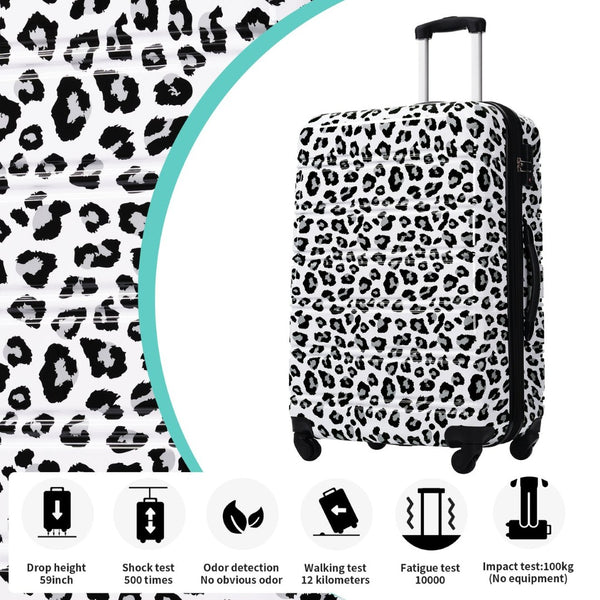 English Elm Hardshell Polycarbonate Luggage Set Three Piece Spinner Suitcases with Tsa Lock White+Black Leopard N732P218227B