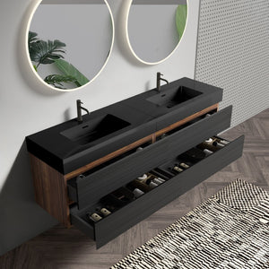 English Elm Galan 72 Inch Double Sink Vanity Fluted Wood Quartz Top Freestanding Bathroom Cabinet W1865S00173