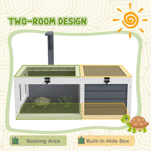 English Elm Pawhut Fir Wood Tortoise Enclosure Two Zone Habitat with Lamp Holder and Waterproof Trays W2225P173734