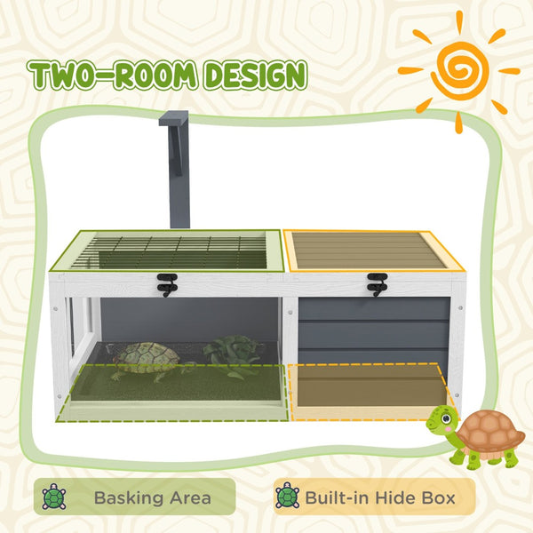 English Elm Pawhut Fir Wood Tortoise Enclosure Two Zone Habitat with Lamp Holder and Waterproof Trays W2225P173734