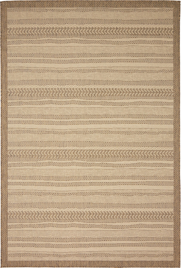 Unique Loom Outdoor Border Lines Machine Made Border Rug Beige, Beige/Brown 6' 1" x 9' 0"