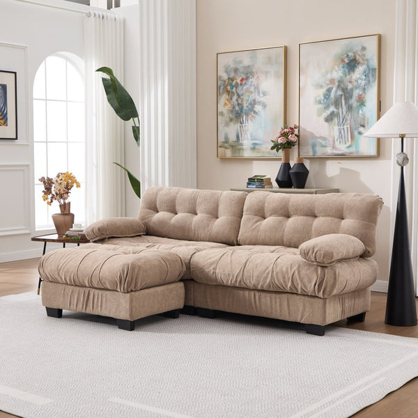 English Elm Modular Cloud Sectional with Ottoman Deep Seat Flannelette Sofa for Living Room Light Brown W2120S00022