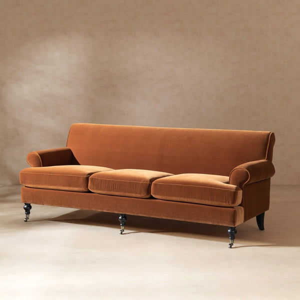 English Elm Alana Velvet Three Cushion Sofa Hardwood Frame Tight Back Living Room Seating B2719P479037