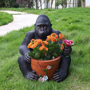 English Elm Outdoor Chimpanzee Resin Garden Statue with Built-in Planter for Patio Decor W5398P455473