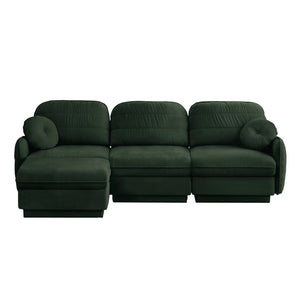 English Elm 105" Chenille Sectional Sofa with Movable Ottoman Deep Seat Quilted Cushions Living Room Green W714S01769
