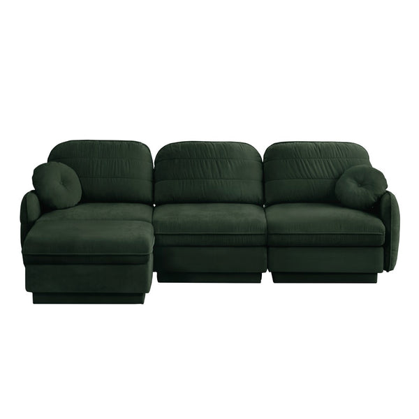 English Elm 105" Chenille Sectional Sofa with Movable Ottoman Deep Seat Quilted Cushions Living Room Green W714S01769