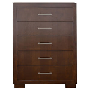 English Elm Polk Five Drawer Chest with Felt Lined Storage and Bracket Feet in Cappuccino Finish B062P447700