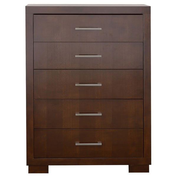 English Elm Polk Five Drawer Chest with Felt Lined Storage and Bracket Feet in Cappuccino Finish B062P447700