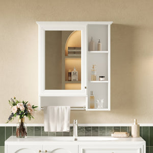 English Elm 3-in-1 Matte Medicine Cabinet Wall Mounted Mirror with Towel Bar and Storage Shelf White N710P401340K