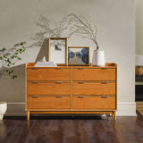 55.1" Solid Wood 6-Drawer Chest with Gallery Caramel LEEBDCA-T Walker Edison