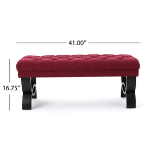 English Elm Christopher Knight Home® - HILTON Tufted Ottoman Bench with Diamond Stitching and Birch Half-Circle Legs — Luxurious Contemporary Seat Red 54743.00DRED