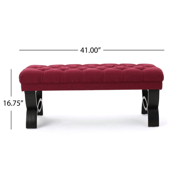 English Elm Christopher Knight Home® - HILTON Tufted Ottoman Bench with Diamond Stitching and Birch Half-Circle Legs — Luxurious Contemporary Seat Red 54743.00DRED