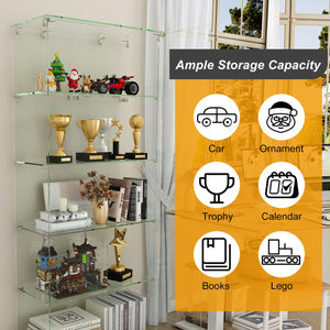 English Elm 5-Tier Glass Display Cabinet with 5 LED Modes, Tempered Glass, Double Doors, Sturdy Steel Hardware W2700P353067