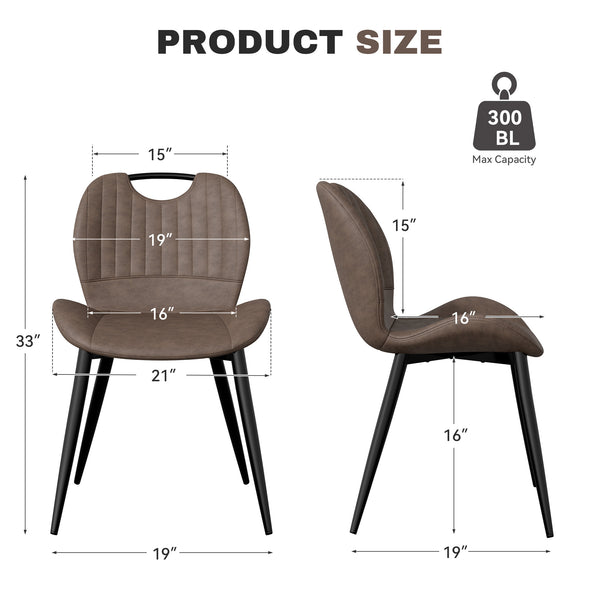 English Elm Dining Chair Set Of 2 - Modern Armless Pu Leather Chairs With Ergonomic Backrest & Solid Wood Legs T3950P396417