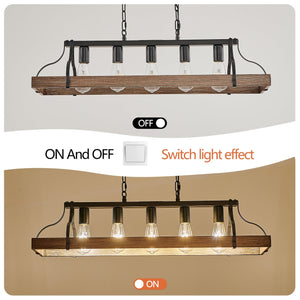 English Elm 34-Inch Vintage Pendant Light with 5 E26 Sockets, Iron Frame, Adjustable Chain for Kitchen Island Walnut W1340P251927