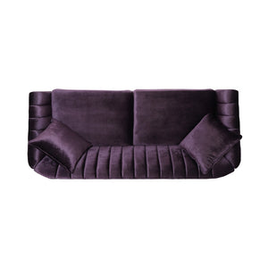 English Elm 3-seater Velvet Sofa with Button Tufting Shell Arms and Tapered Legs for Living Room Purple 66957.00ANVLTBLKBRY_66957.00BNVLTBLKBRY