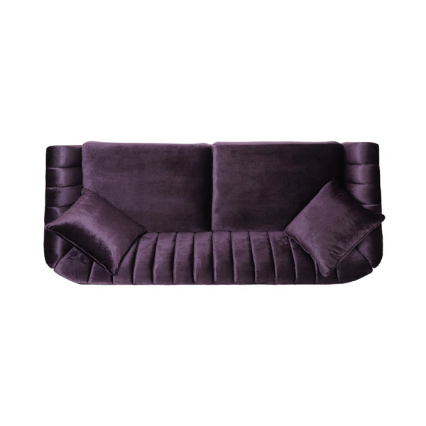 English Elm 3-seater Velvet Sofa with Button Tufting Shell Arms and Tapered Legs for Living Room Purple 66957.00ANVLTBLKBRY_66957.00BNVLTBLKBRY