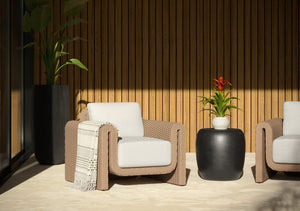 Sunpan Tibi Lounge Chair - Handwoven Twisted Wicker with Durable Outdoor Fabric for Stylish Comfort Natural / Louis Cream