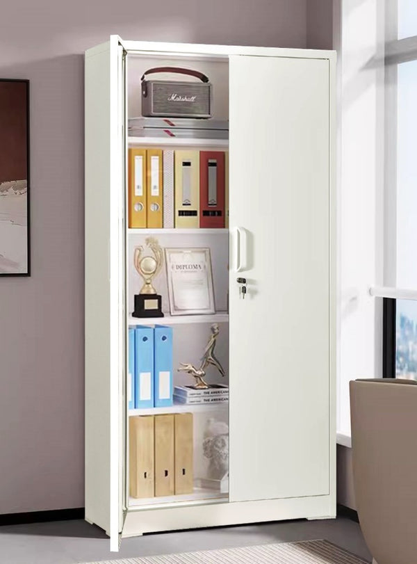English Elm Container Furniture Direct Ironclad Steel Locking Cabinet with Adjustable Shelves for Garage Cream White B2735P461946