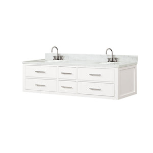 English Elm White Double Bath Vanity Set With Carrara Marble Top, Chrome Faucets, And Ample Storage Space B2731P258086-GIGA