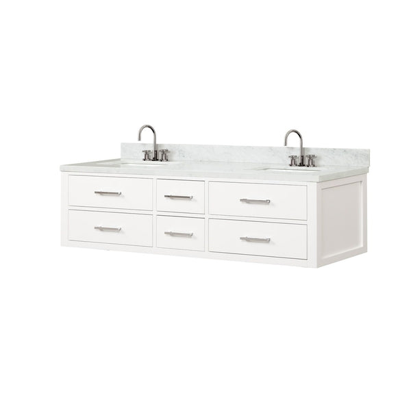 English Elm White Double Bath Vanity Set With Carrara Marble Top, Chrome Faucets, And Ample Storage Space B2731P258086-GIGA