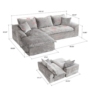 English Elm 103" Chenille Cloud Sectional Modular L-shape Sofa No Assembly Plush Living Room W1170S00044