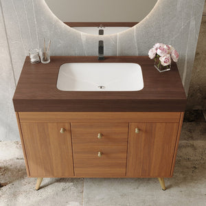 English Elm 36" Freestanding Bathroom Vanity Sintered Stone Top Ceramic Sink Stainless Steel Legs Brown,Gold,Walnut,White W3136S00075