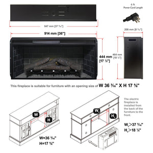 English Elm 36 Inch Infrared Quartz Fireplace Insert with Trim Kit 3d Ember Bed Touch Control W1769P405042