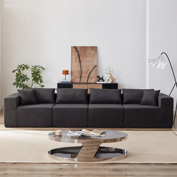 English Elm 104-Inch Corduroy Modular L Shaped Sectional Sofa with Plush Foam, No Assembly, Versatile Lounge Black W834S00387