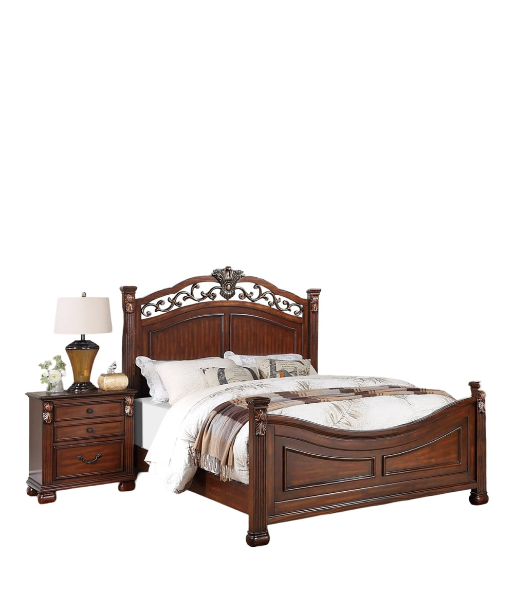English Elm Formal Traditional Dark Cherry Eastern King Bed With Tufted Faux Leather Headboard For Luxury Sleep B011S00958