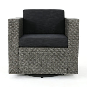 English Elm Christopher Knight Home® - PUERTA Swivel Patio Chair with Removable Cushions, Wicker over Iron Frame, Black & Dark Gray Comfort N757P252761G