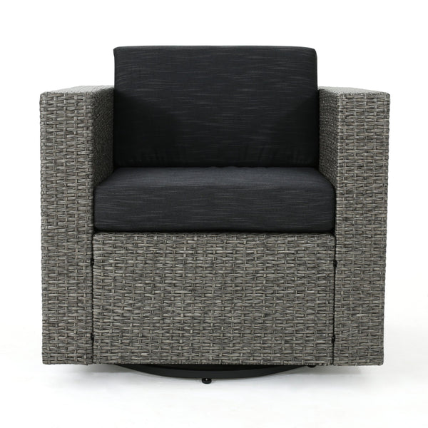 English Elm Christopher Knight Home® - PUERTA Swivel Patio Chair with Removable Cushions, Wicker over Iron Frame, Black & Dark Gray Comfort N757P252761G