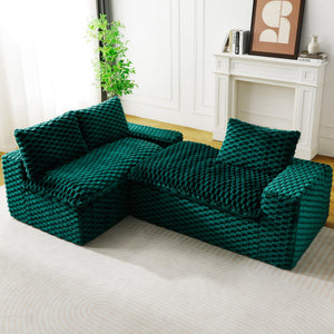 English Elm Green Turtle Velvet Sofa: Convertible Twin-Seat L-Shaped Chaise For Cozy Living Rooms & Small Spaces W3371S00041