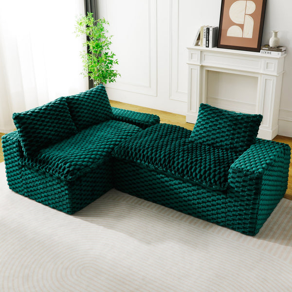 English Elm Green Turtle Velvet Sofa: Convertible Twin-Seat L-Shaped Chaise For Cozy Living Rooms & Small Spaces W3371S00041