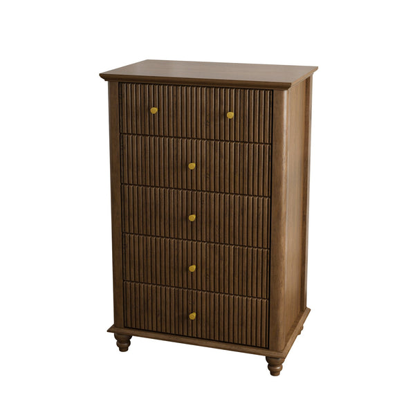 English Elm Fluted Mid-Century 5-Drawer Dresser with Metal Handles — Stylish Vertical Grooves, Sturdy Storage Solution Walnut 42.32 L x 21.06 W x 11.81 H W1716P330707
