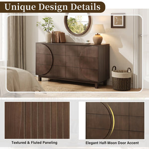 English Elm Modern Fluted 6 Drawer Dresser with Solid Wood Legs Japandi Chest for Bedroom Dark Brown N739S0000015D